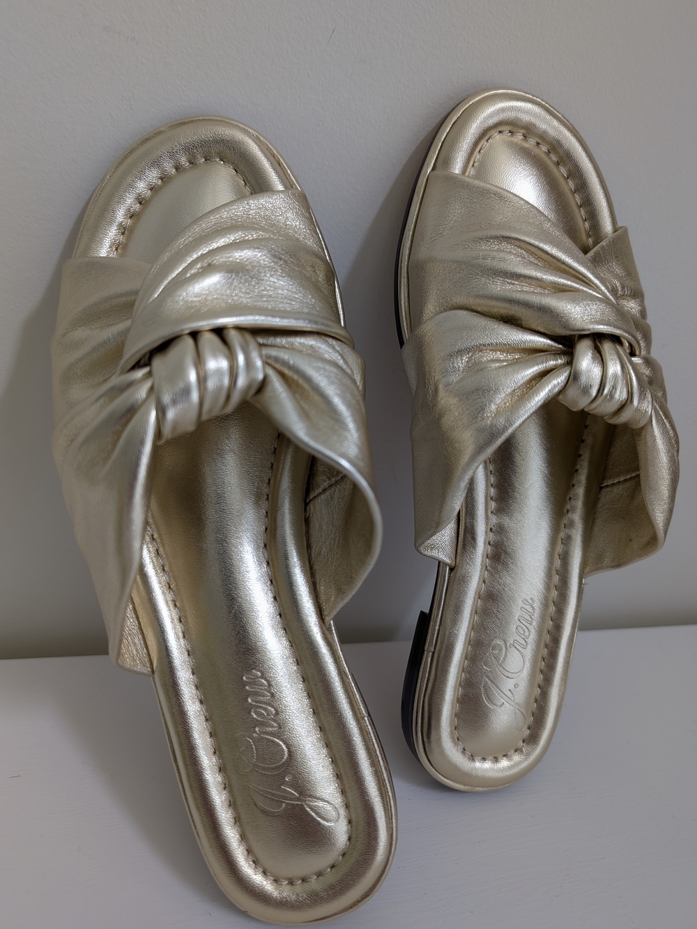 J. Crew Menorca Metallic Gold Leather Twisted Knot Sandals Women's 7